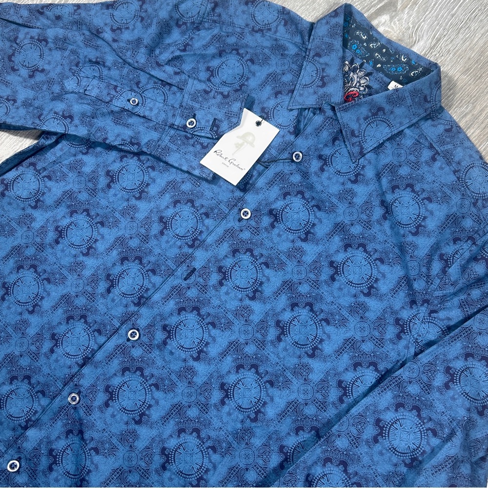 NWT Robert Graham Sutton Button Up Shirt Men M Blue Paisley LS Stretch $198